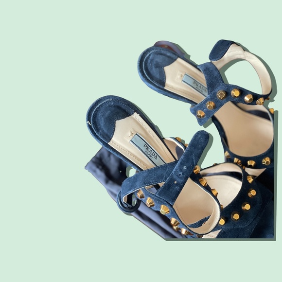Prada Rockstud Dark Navy Suede Sandals - Picture 7 of 8